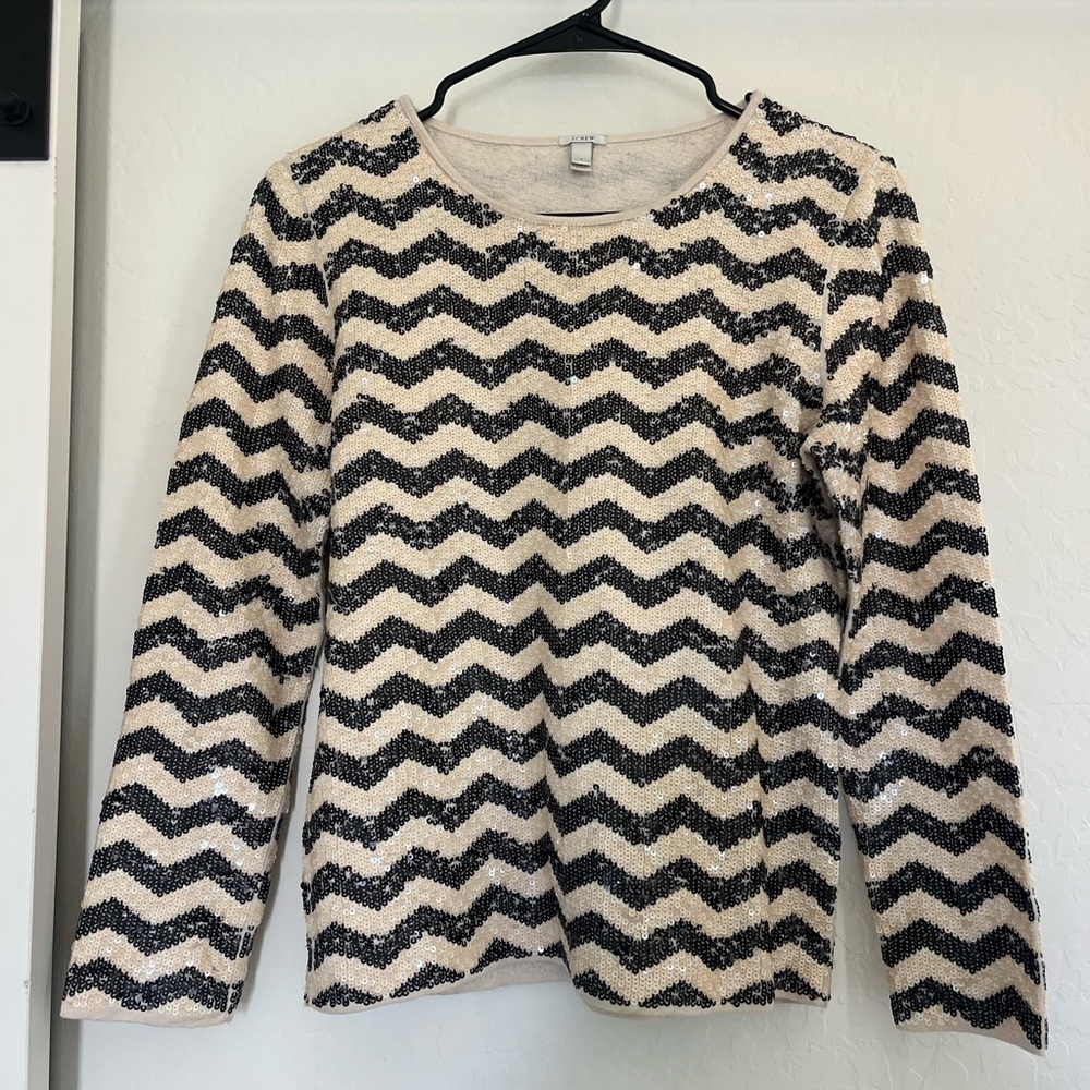 J. Crew Full Sequin Chevron Long Sleeve Top Small Glam Business‎ Work Office